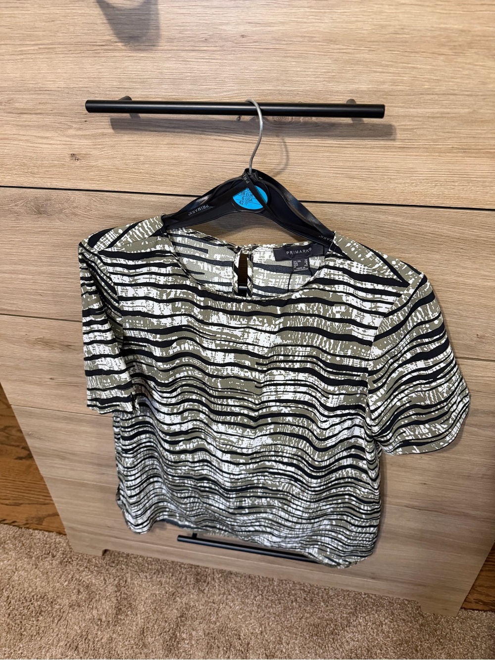 Primark Olive, Black & White Striped Short Sleeve Blouse